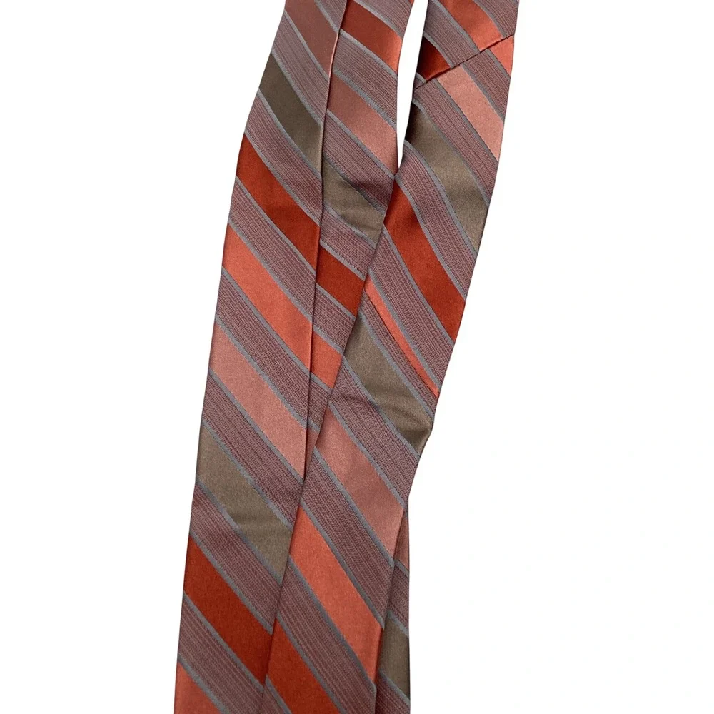 Van Heusen Mens Silk Necktie Rust Orange Taupe Grey Striped‎ Formal Business Tie